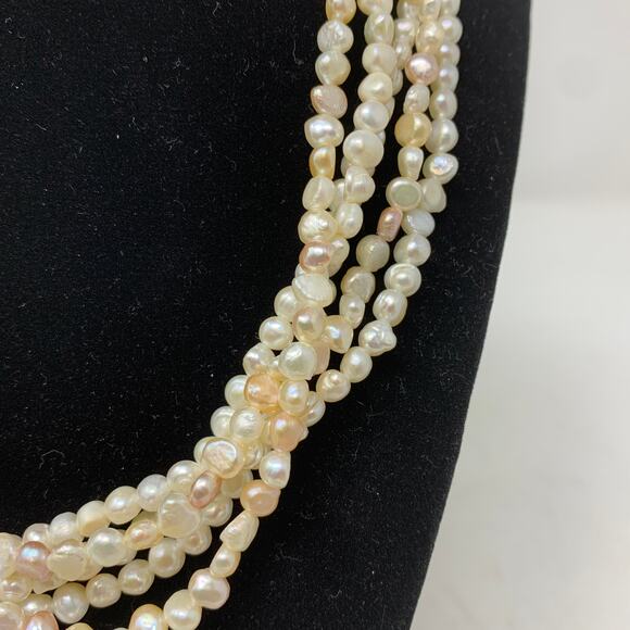 VTG Multi Strand Baroque Freshwater Pearl Necklace Bracelet Set Gold Tone Clasp - Picture 2 of 6
